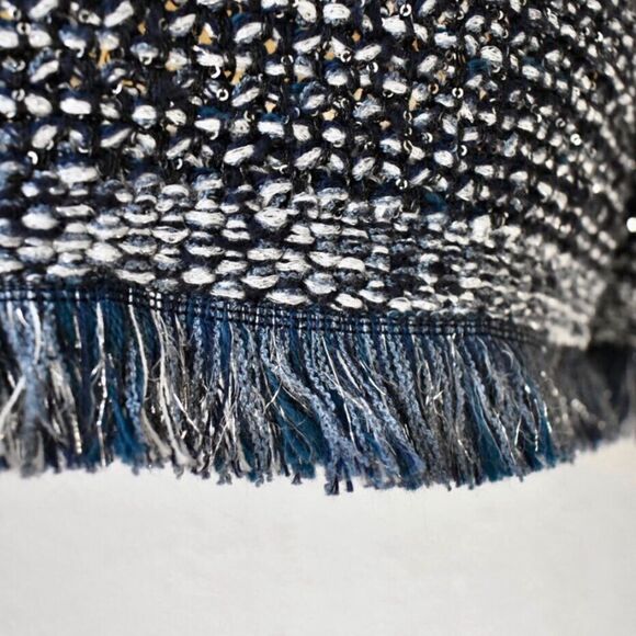 Ann Taylor Navy Blue Metallic Silver Sequin Boat Neck Fringed Knit Sweater - Picture 13 of 16